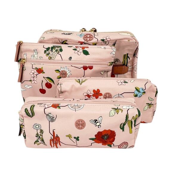 TORY BURCH Tilda Travel Printed Nylon Cosmetic Set In Sylvan - Picture 2 of 9